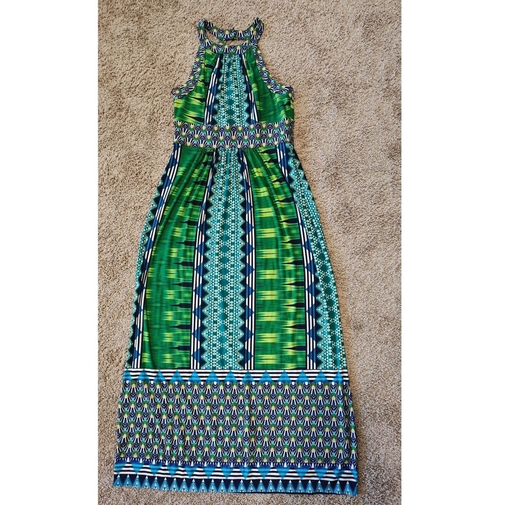 Apt. 9 Halter Neck Geometric Maxi Dress [M] Green‎ Blue used bohemian summer